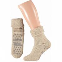 Huissokken/slofsokken - unisex - 43-46 - wol - beige - anti slip sokken - cadeau