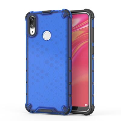 Honingraat schokbestendig PC + TPU Case voor Huawei Y7 (2019) (blauw)