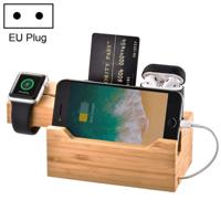 Multifunctionele bamboe opladen Station lader staan Management Base met 3 USB-poorten voor de Apple Watch AirPods iPhone EU Plug