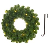 Groene verlichte kerstkransen/deurkransen met 30 LEDS 60 cm met ijzeren hanger Groene verlichte kerstkransen/deurkransen met 30 LEDS 60 cm met ijzeren hanger