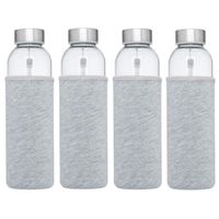 4x stuks glazen waterfles/drinkfles met grijze softshell bescherm hoes 500 ml