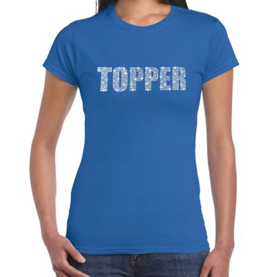 Glitter t-shirt blauw Topper rhinestones steentjes voor dames - Glitter shirt/ outfit