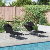 Ligstoel 2-persoon 2 pcs Zwart 58 x 188 x 77cm Stof