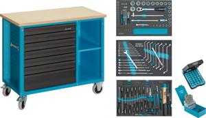 HAZET Werkbank - rijdend - Assistent 177W - assortiment 177W-7/169 - 169-delig - Laden, ondiep: 6 x 79 x 527 x 348 mm - Laden, diep: 1 x 164 x 527 x