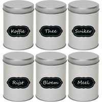 6x Zilveren ronde voorraadblikken met beschrijfbare labels 13 cm