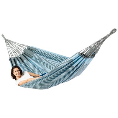 Tweepersoons hangmat - 350x160cm - Blauw - 160kg draagkracht- 100% katoen - binnen & buiten