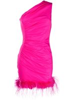 Giuseppe Di Morabito robe courte froncée bordée de plumes - Rose