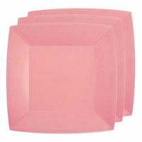 Santex feest bordjes vierkant roze - karton - 10x stuks - 23 cm - Feestbordjes - thumbnail