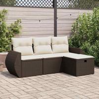 4-delige Loungeset met kussens poly rattan bruin 4-delige Loungeset met kussens poly rattan bruin