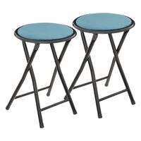 5Five Bijzet krukje/stoel - 2x - Opvouwbaar - blauw fluweel - 29 x 45 cm - Bijzettafels - thumbnail