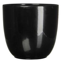 Mica Decorations Bloempot - zwart - glanzend - keramiek - 28x25cm   - - thumbnail