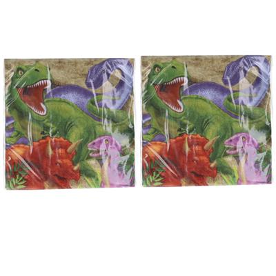 Dinosaurus dieren thema - tafel servetten - 33 x 33 cm - 32x stuks - papier - wegwerp