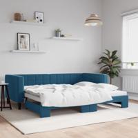 Slaapbank met onderschuifbed 90x200 cm fluweel blauw