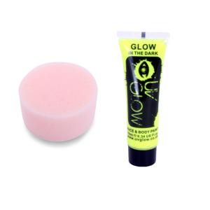 Carnaval schmink fluor geel met sponsje - Glow in the Dark - 10ml - kind/volwassenen