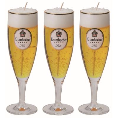 Bierglas kaars - 3x - Duits Krombacher bier - H20 cm - Vaderdag of verjaardag cadeau - Bierkaars