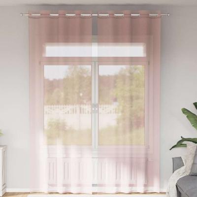 Gordijnen voile met doorvoertules 2 st 140x260 cm lichtroze