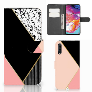 Samsung Galaxy A70 Book Case Zwart Roze Vormen