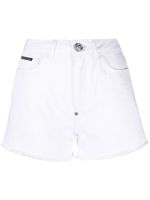 Philipp Plein short en jean à ornements en cristal - Blanc