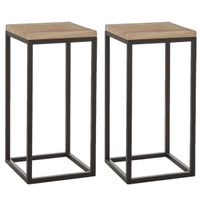 Set van 2x stuks plantenstandaards Oskar vierkant hout/metaal zwart 30 x 62 cm