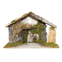 Lege kerststal - zonder figuren - L43 x B20 x H29 cm - hout/mos