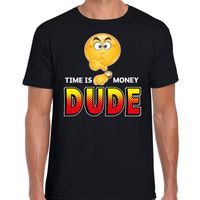 Funny emoticon t-shirt time is money dude zwart voor heren