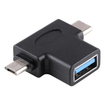 Multifunctionele USB 3.0 Female & USB-C / Type-C Male & Micro USB OTG-Adapter van een mannelijke T-vorm