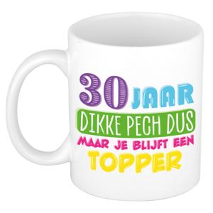 Verjaardag cadeau mok 30 jaar - wit - dikke pech dus - 300 ml - keramiek