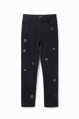 Straight jeans met applicaties - BLACK - 38
