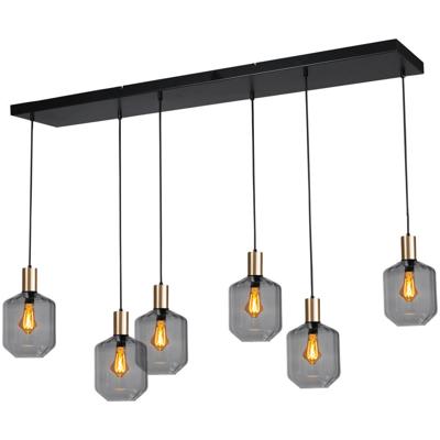 Masterlight 6-lichts hanglamp - goud -Porto met Jagger smoke glazen - 2711-05-02-130-25611
