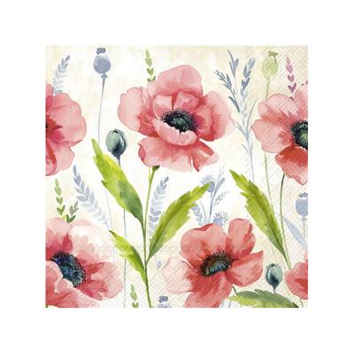 Ihr tafel servetten - bloemen klaprozen print - 20x stuks - 33 x 33 cm - 3 laags
