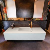 Badkamermeubelset Mondiaz Erin 150 cm met 1 Lade met RIDGE Wastafel Midden Linen met 1 kraangat Greeploos Mat Clay