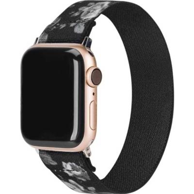 Apple Watch Nylon Geweven Band - Bloemen Zwart - 44, 45, 46 & 49mm - ML