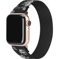Apple Watch Nylon Geweven Band - Bloemen Zwart - 44, 45, 46 & 49mm - SM