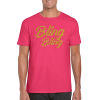 Bellatio Decorations Glitter glamour feest t-shirt heren - bling bling goud - roze 2XL  - - thumbnail