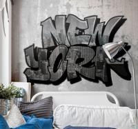 New York fotobehang Graffiti met uitzicht op de stad