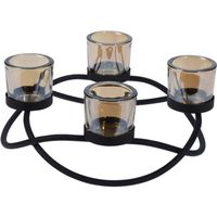 Metalen Theelichthouder/waxinelichthouder Rond Met 4 Glazen 28 Cm - Woonaccessoires/woondecoraties Kaarsenhouders - thumbnail