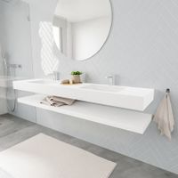 Mondiaz Alan badmeubel 200 cm solid suface planchet talc vrijhangend wastafel dubbel 2 kraangaten wit
