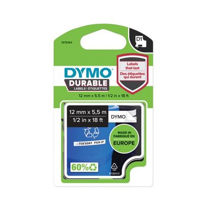 Dymo D1 duurzame labels zwart op wit 12 mm x 5,5 m printlint