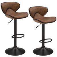 Set van 2 Draaibare Barkrukken Barstoelen 65-85 cm in Hoogte Verstelbaar met Rugleuning en Voetensteun Keukenkruk voor Eetkamer (Bruin)