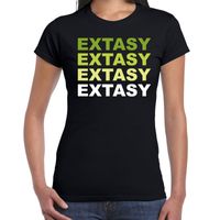 Extasy drugs fun t-shirt zwart met groene bedrukking dames - thumbnail