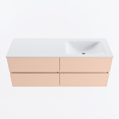 MONDIAZ VICA 130cm badmeubel onderkast Rosee 4 lades. Wastafel CLOUD rechts 1 kraangat, kleur Talc.