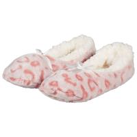 Apollo ballerina sloffen - fleece - roze - antislip - dierenprint