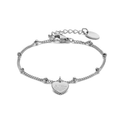 CO88 8CB-90775 Stalen Armband - Dames - Hanger - Hartje - Gourmette met Bolletjes - 16,5 + 3 cm - Zilverkleurig