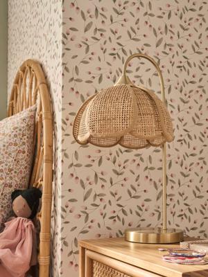 Rotan bloem tafellamp met messing voet goud