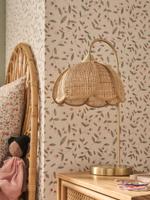 Rotan bloem tafellamp met messing voet goud