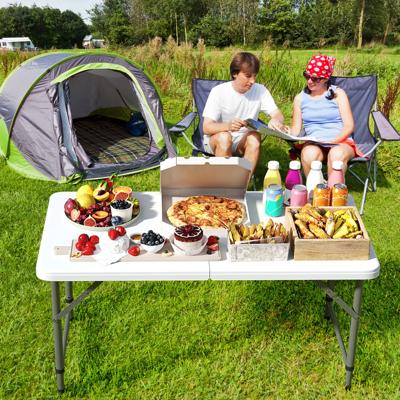 In Hoogte Verstelbare Campingtafel met HDPE Tafelblad & Draaggreep Opvouwbare Tuintafel