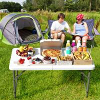 In Hoogte Verstelbare Campingtafel met HDPE Tafelblad & Draaggreep Opvouwbare Tuintafel