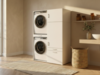 Kast WASHING 2 machines boven elkaar met kast 1 deur 2 lades MEDIUM wit