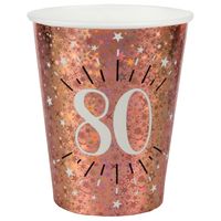 Verjaardag feest bekertjes leeftijd - 10x - 80 jaar - rose goud - karton - 270 ml