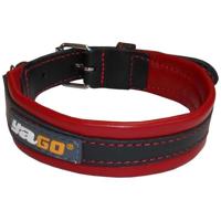 YAGO Zwart en rood lederen halsband Zacht en verstelbaar voor middelgrote hond, maat M 34-43 cm
